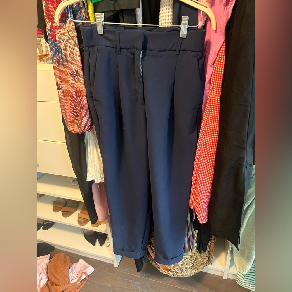 ARITZIA Wilfred Navy Tailored High-Waist Trousers